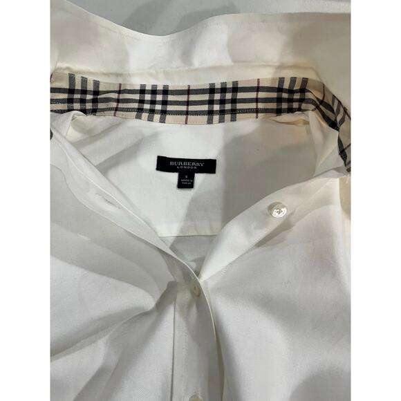 Burberry London White Classic Button Down Shirt Nova Check Collar Cuffs Sz Small - Picture 4 of 15